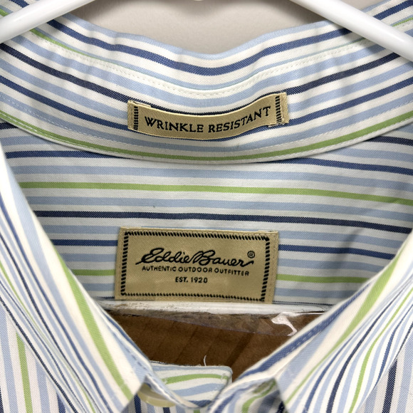 Eddie Bauer Button Down Shirt Mens XL Blue Green Stripes Easter Spring Dressy - Picture 3 of 15